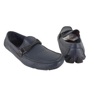 Ferragamo Front 4 Driving Loafer US 7 D EU 40 Mens Navy Pebbled $795